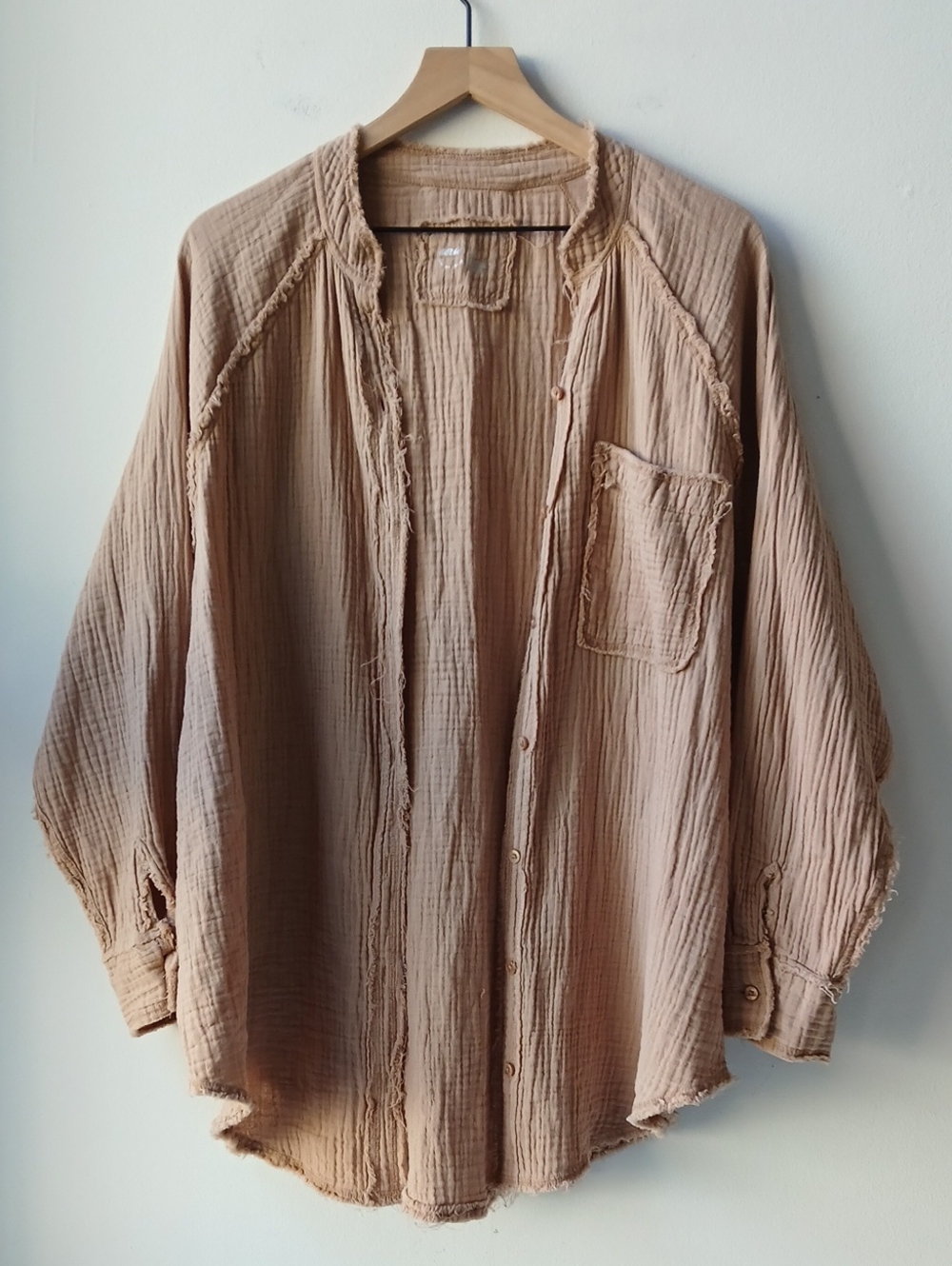 Aerie Cotton Gauze Oversized Shirt Tan Women's Medium
